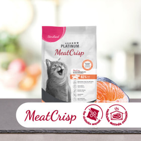 PLATINUM MeatCrisp Sterilised Salmon + Whitefish– sucha karma dla kota z łososiem i błękitkiem